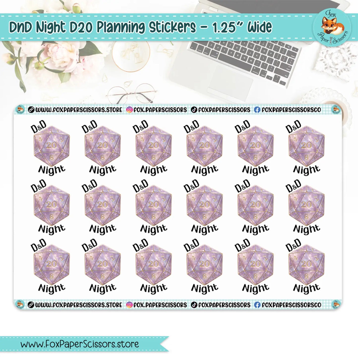 D20 D&D Night Planning Stickers - 1.25" wide