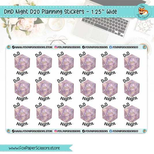 D20 D&D Night Planning Stickers - 1.25" wide