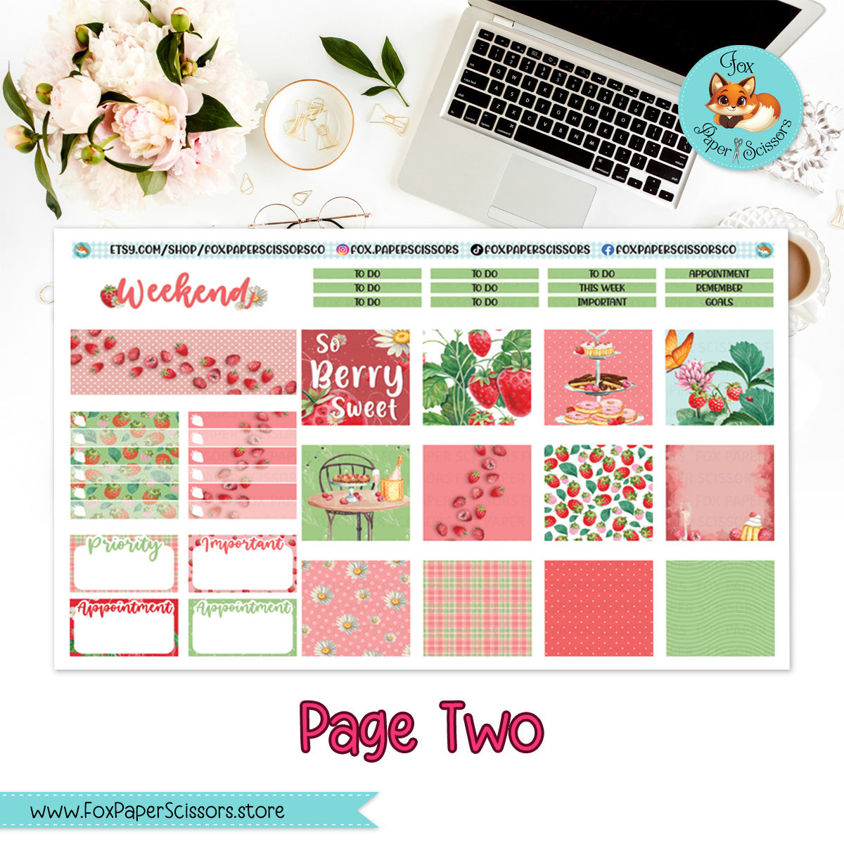Strawberry | Hobonichi Cousin Weekly Planner Sticker Kit