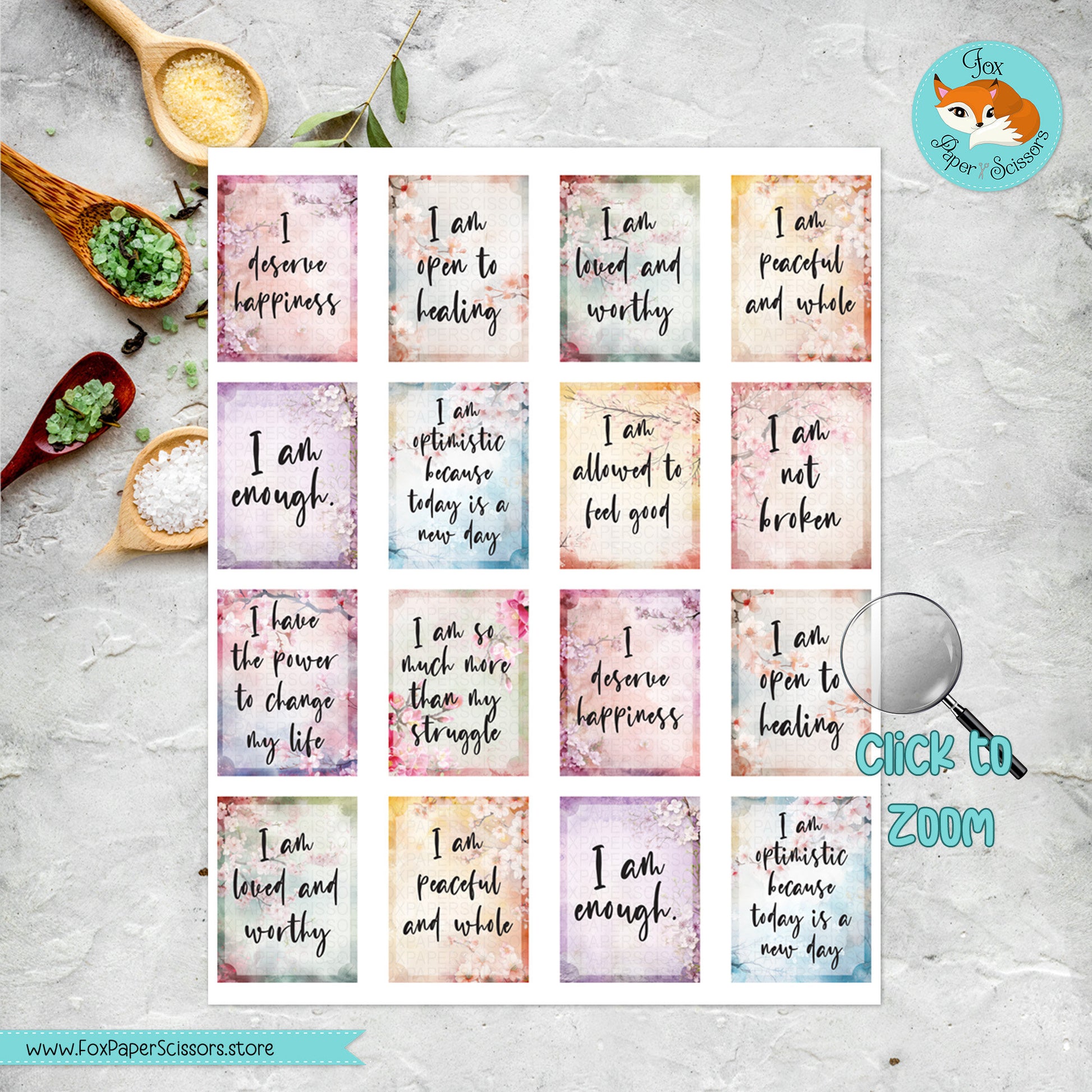 Positive Affirmation Stickers | Planner & Journal Printable Stickers | Cherry Blossom/Sakura | Empowering Uplifting Inspirational Mantras