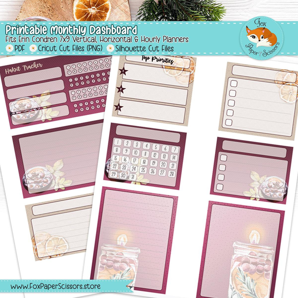 printable monthly dashboard,printable,planner dashboard,planner sticker,dashboard,sticker,erin condren,ec, ecvl,digital,download,cricut,print and cut,vertical,layout,7x9,fall,autumn,harvest,wine,mulled, mulling,spice,burgundy,winter,september,october