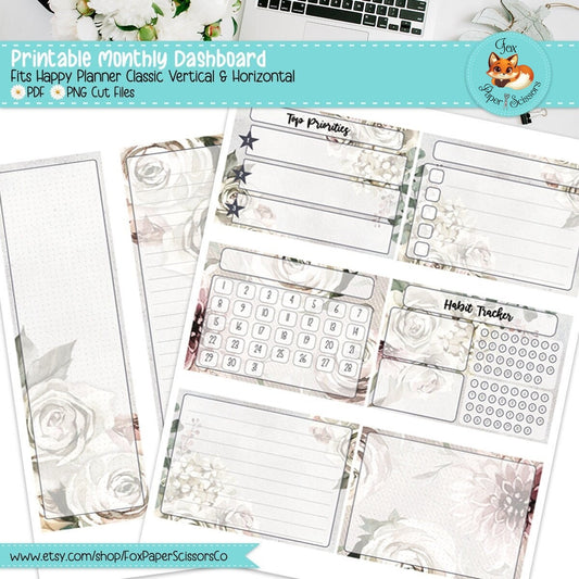 Winter Rose | HP Printable Monthly Dashboard