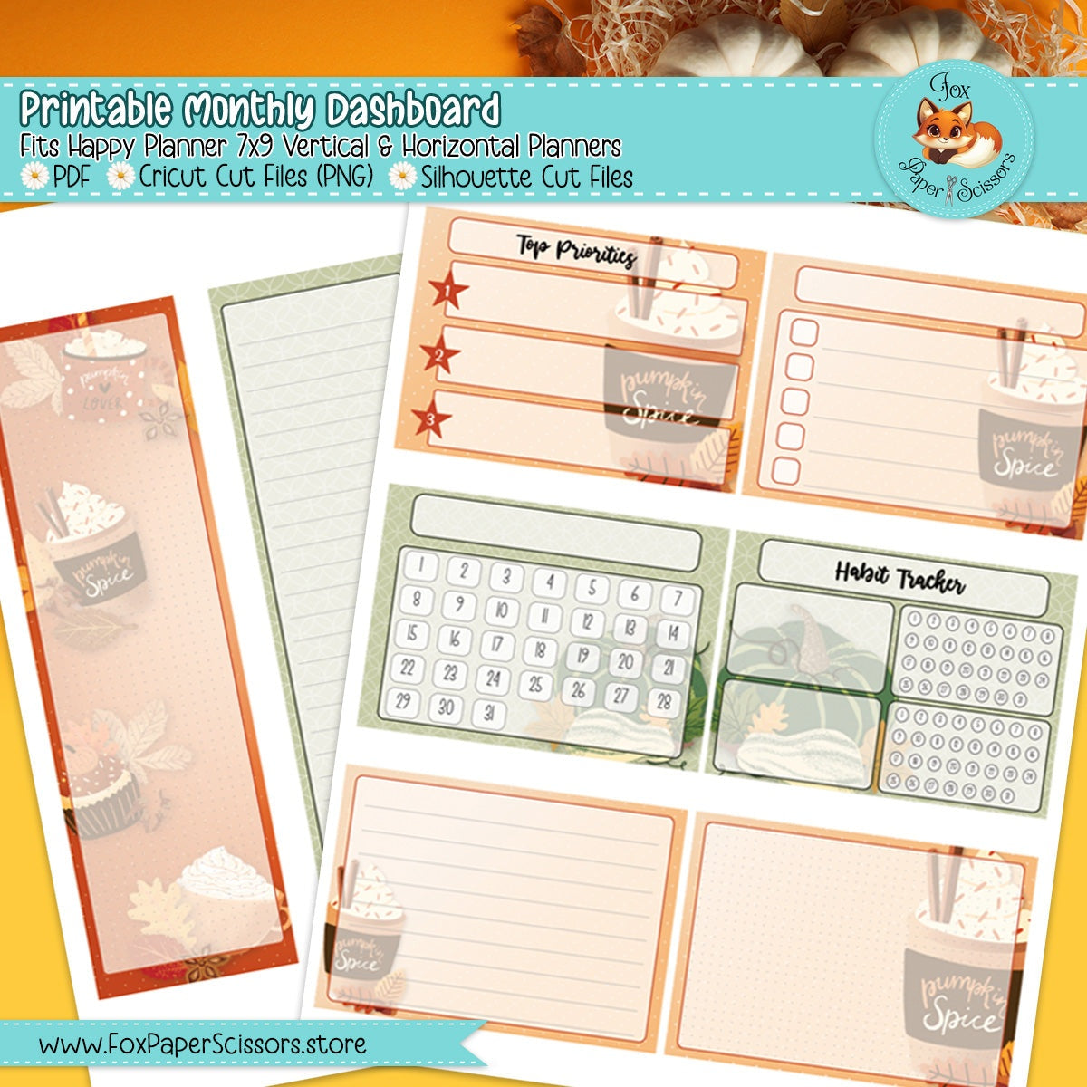 Pumpkin Spice | HP Printable Monthly Dashboard