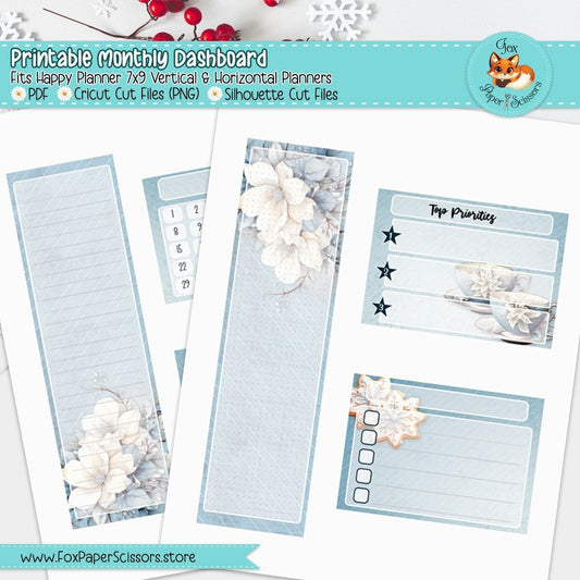 Winter Blossoms & Tea | Happy Planner Printable Monthly Dashboard