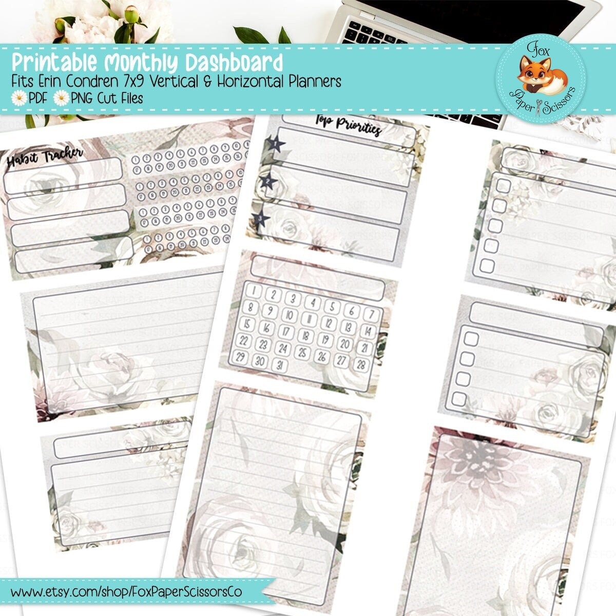 Winter Rose | EC Printable Monthly Dashboard
