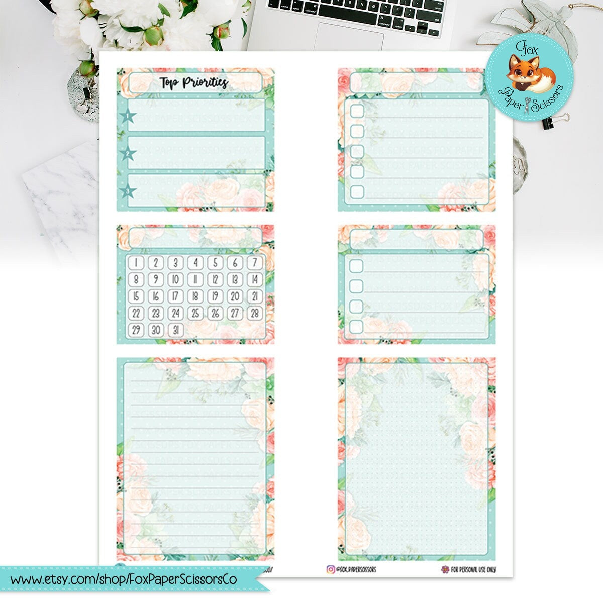 Aqua Flowers | EC Printable Monthly Dashboard