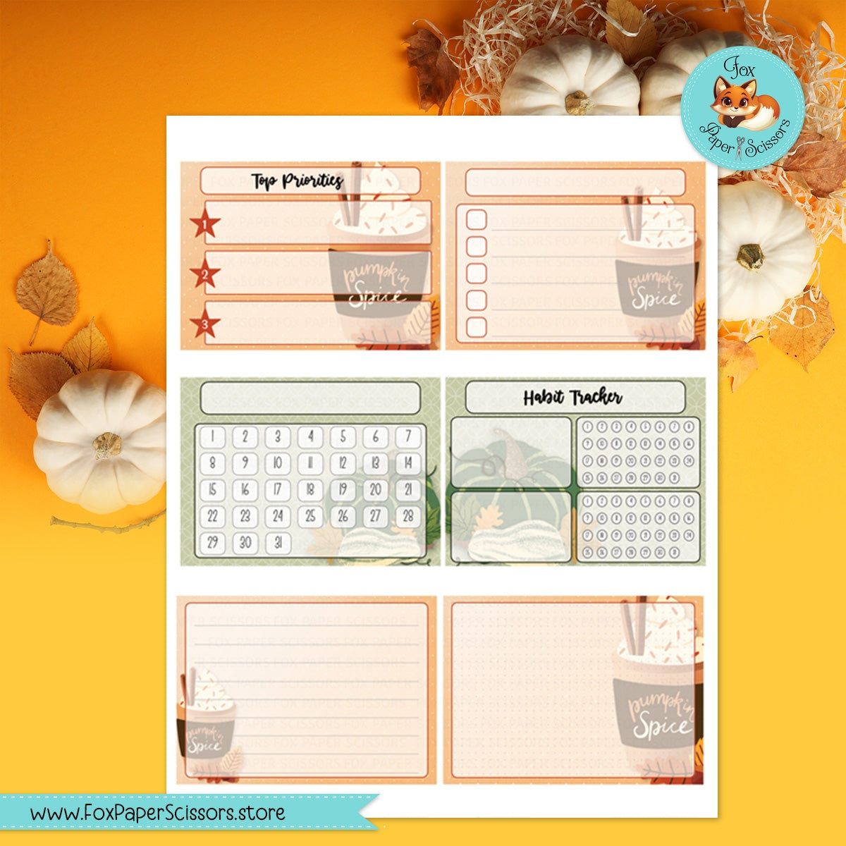 Pumpkin Spice | HP Printable Monthly Dashboard