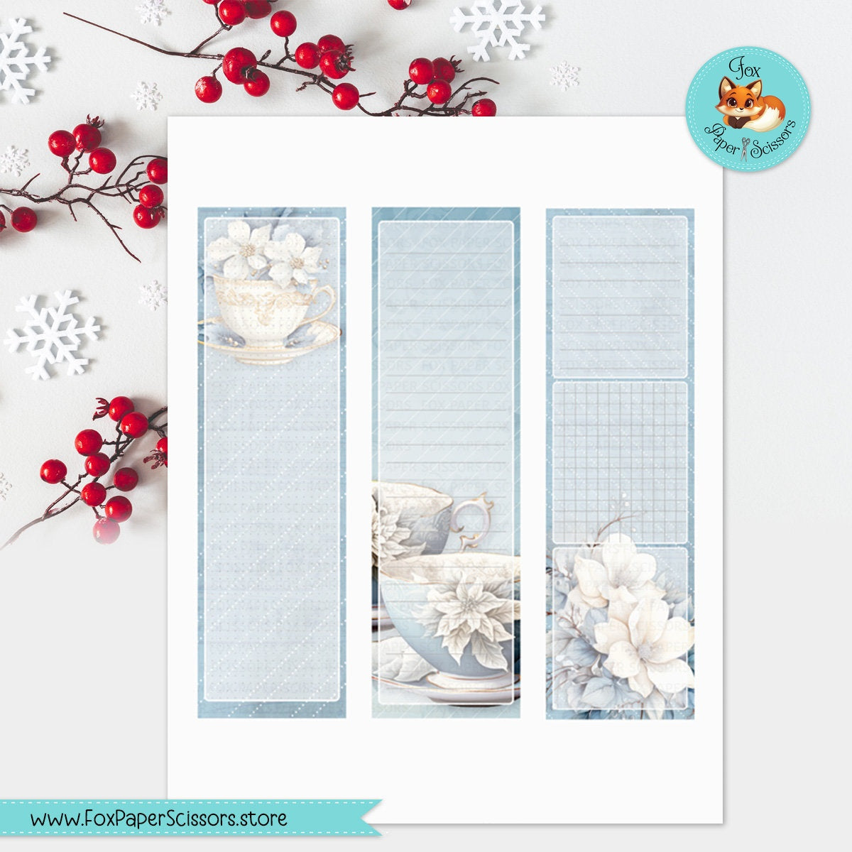 Winter Blossoms & Tea | Hobonichi Cousin Printable Monthly Dashboard