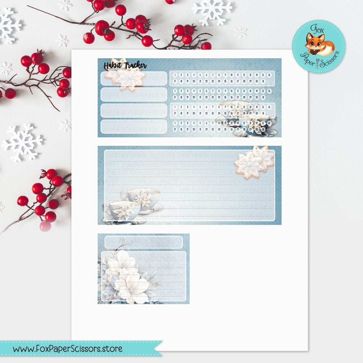 Winter Blossoms & Tea | Erin Condren Printable Monthly Dashboard