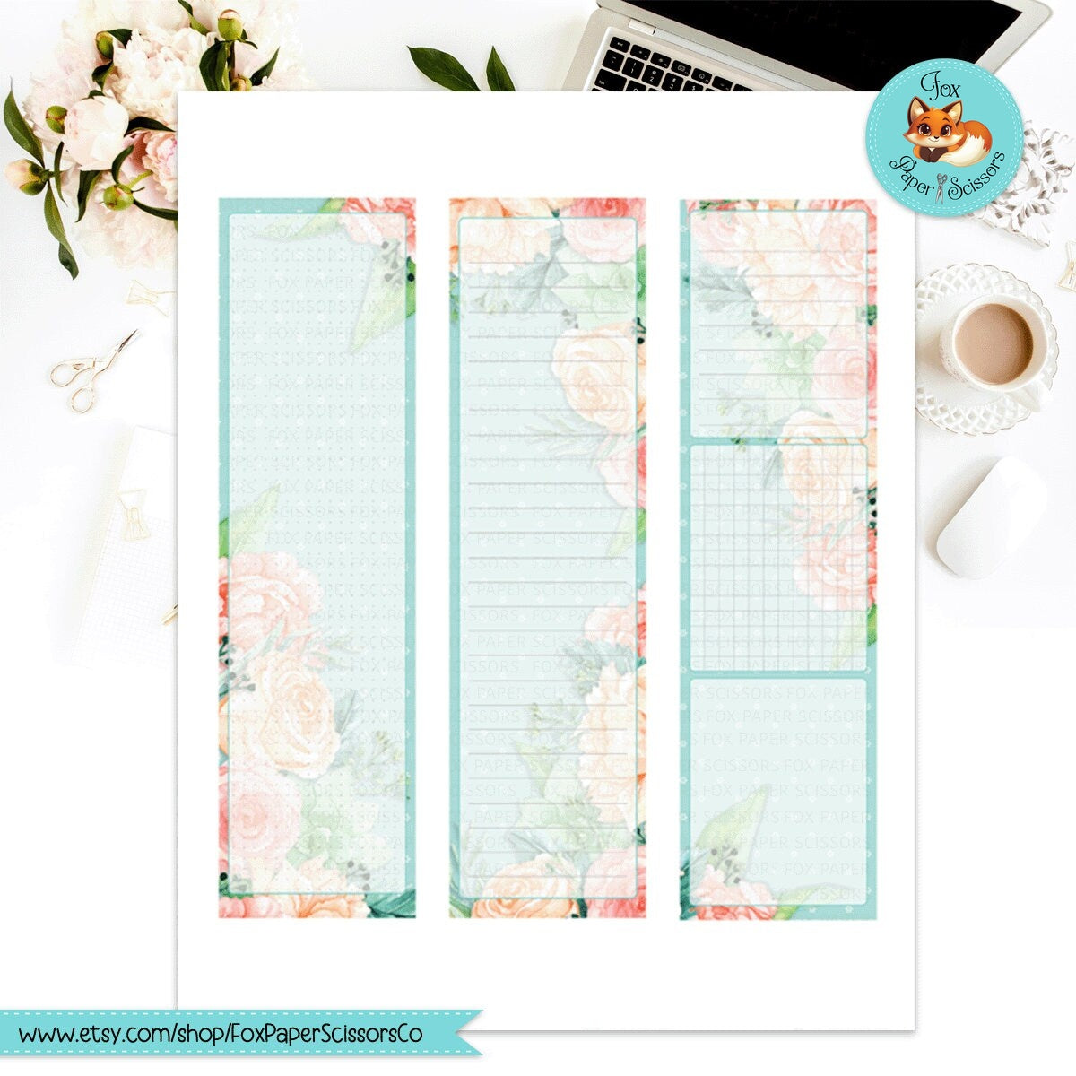 Aqua Flowers | HP Printable Monthly Dashboard