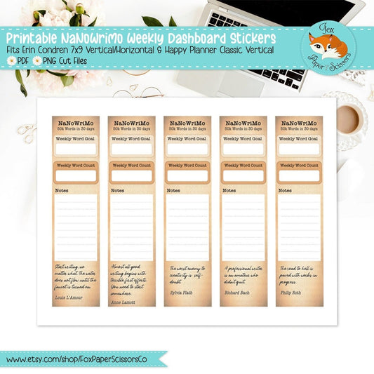 NaNoWriMo Planning Stickers | Printable Weekly Dashboard for NaNoWriMo