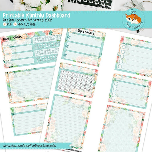 Aqua Flowers | EC Printable Monthly Dashboard