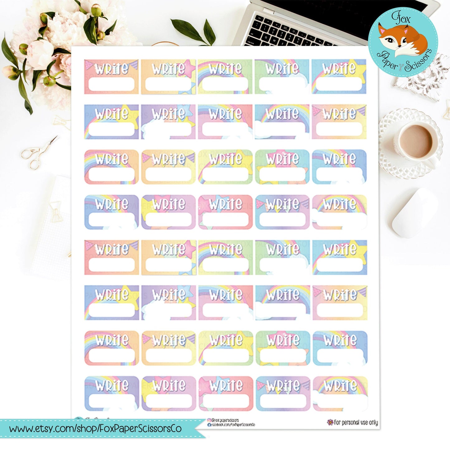 Neon Pastel Rainbow | Printable Writer Task Stickers