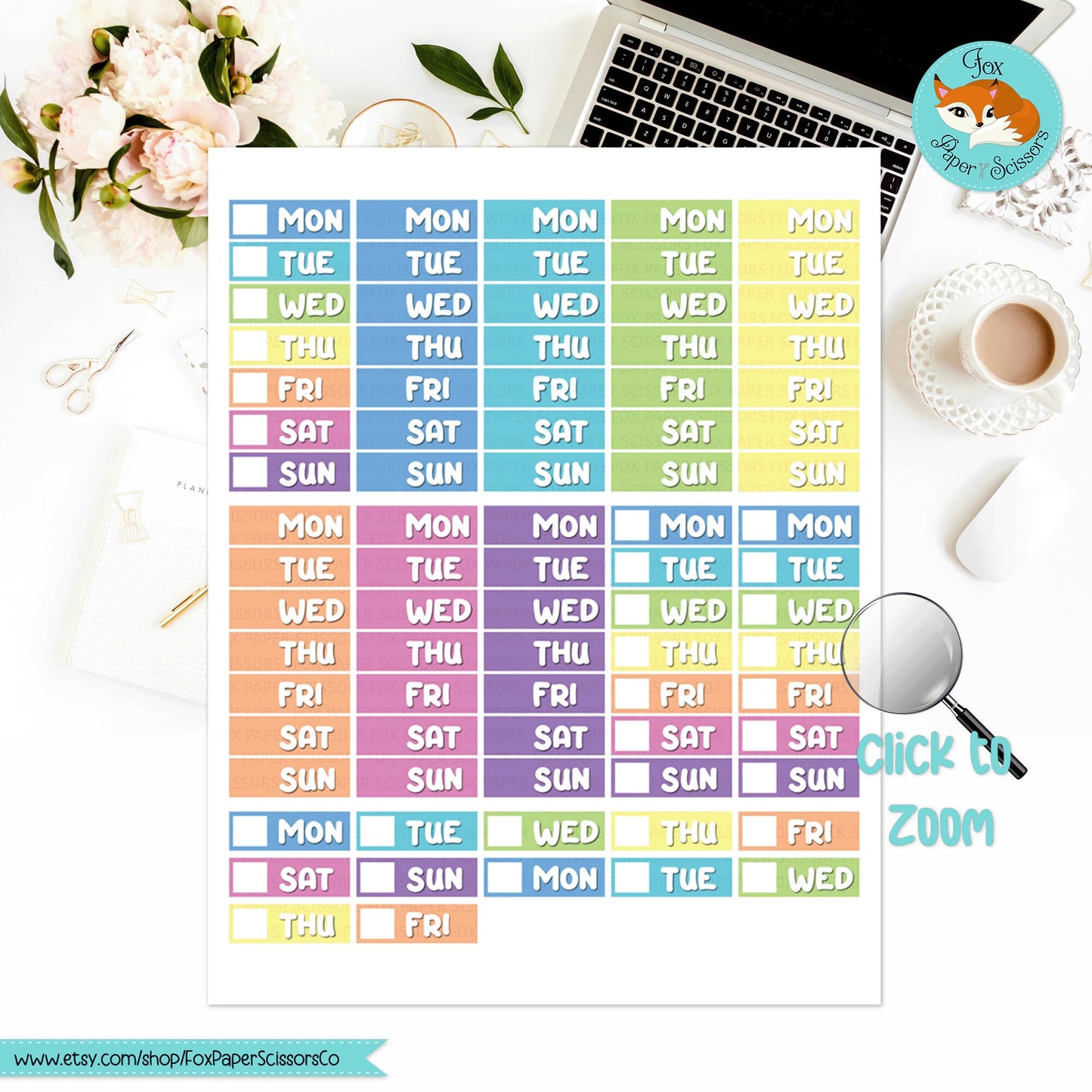 Neon Pastel Rainbow | Days of the Week Printable Planner Stickers