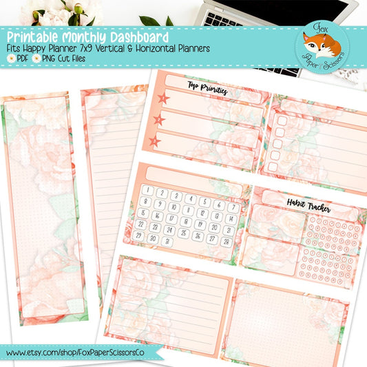 Peach Flowers | HP Printable Monthly Dashboard