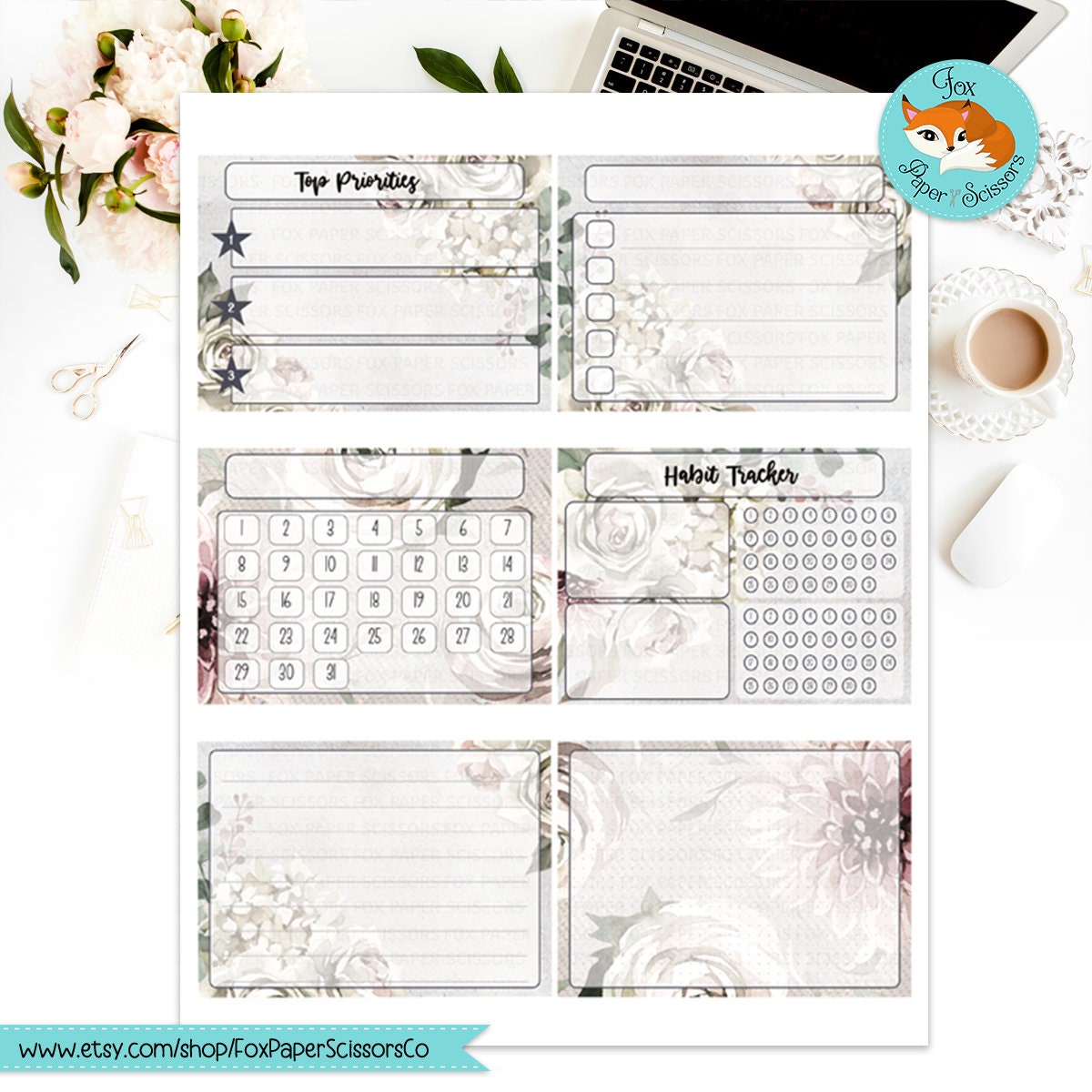 Winter Rose | HP Printable Monthly Dashboard