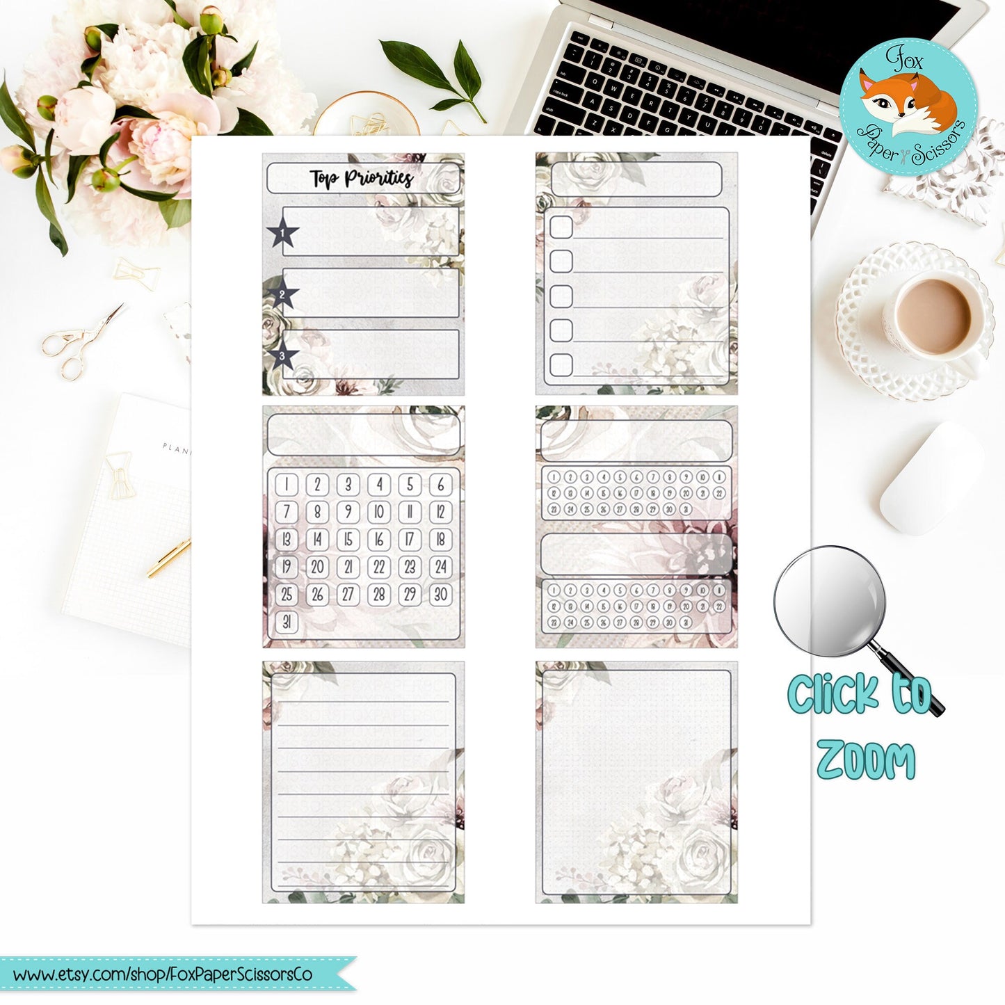 Winter Rose | Hobonichi Printable Monthly Dashboard