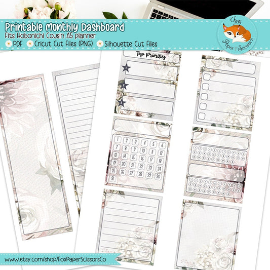 Winter Rose | Hobonichi Printable Monthly Dashboard