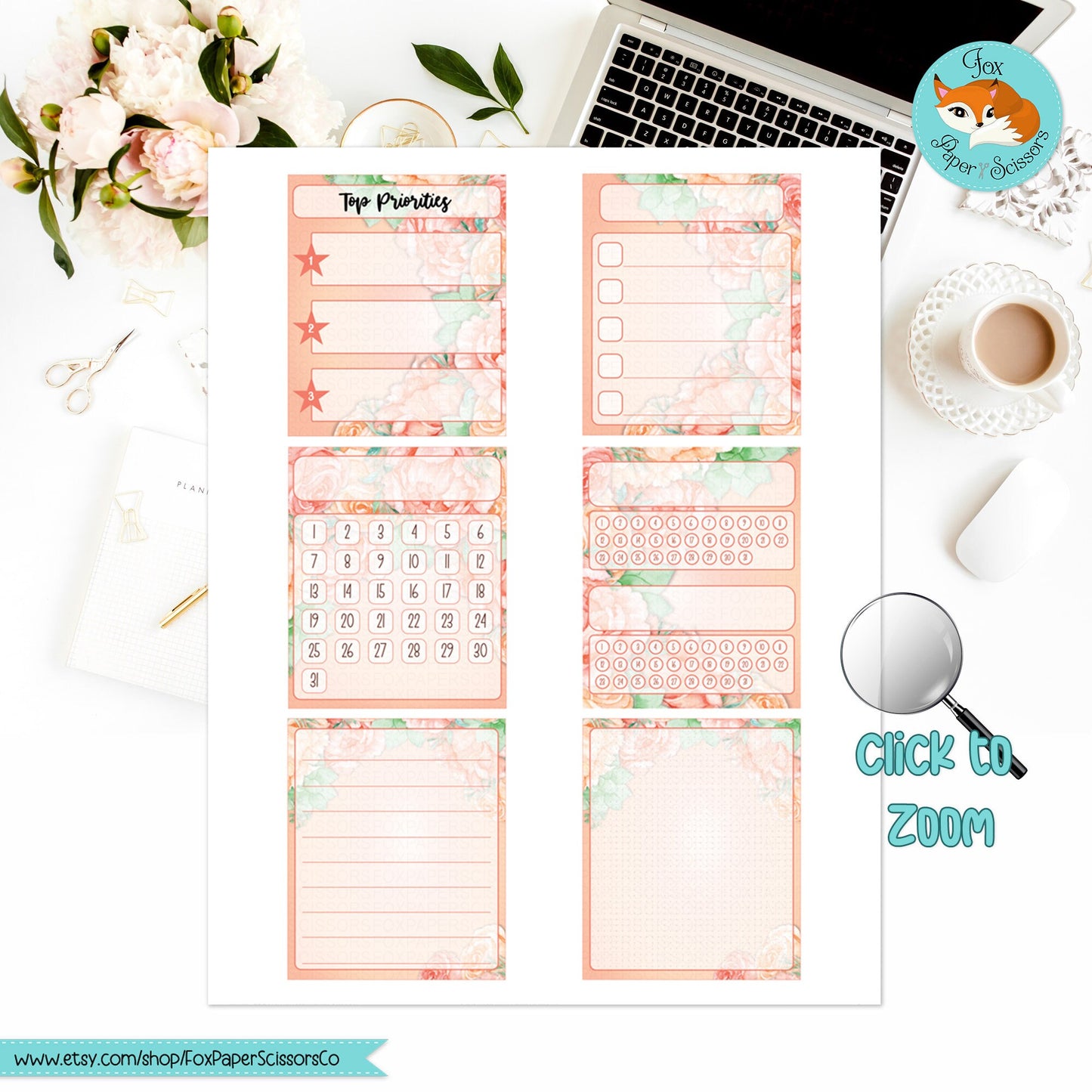 Peach Flowers | Hobonichi Printable Monthly Dashboard