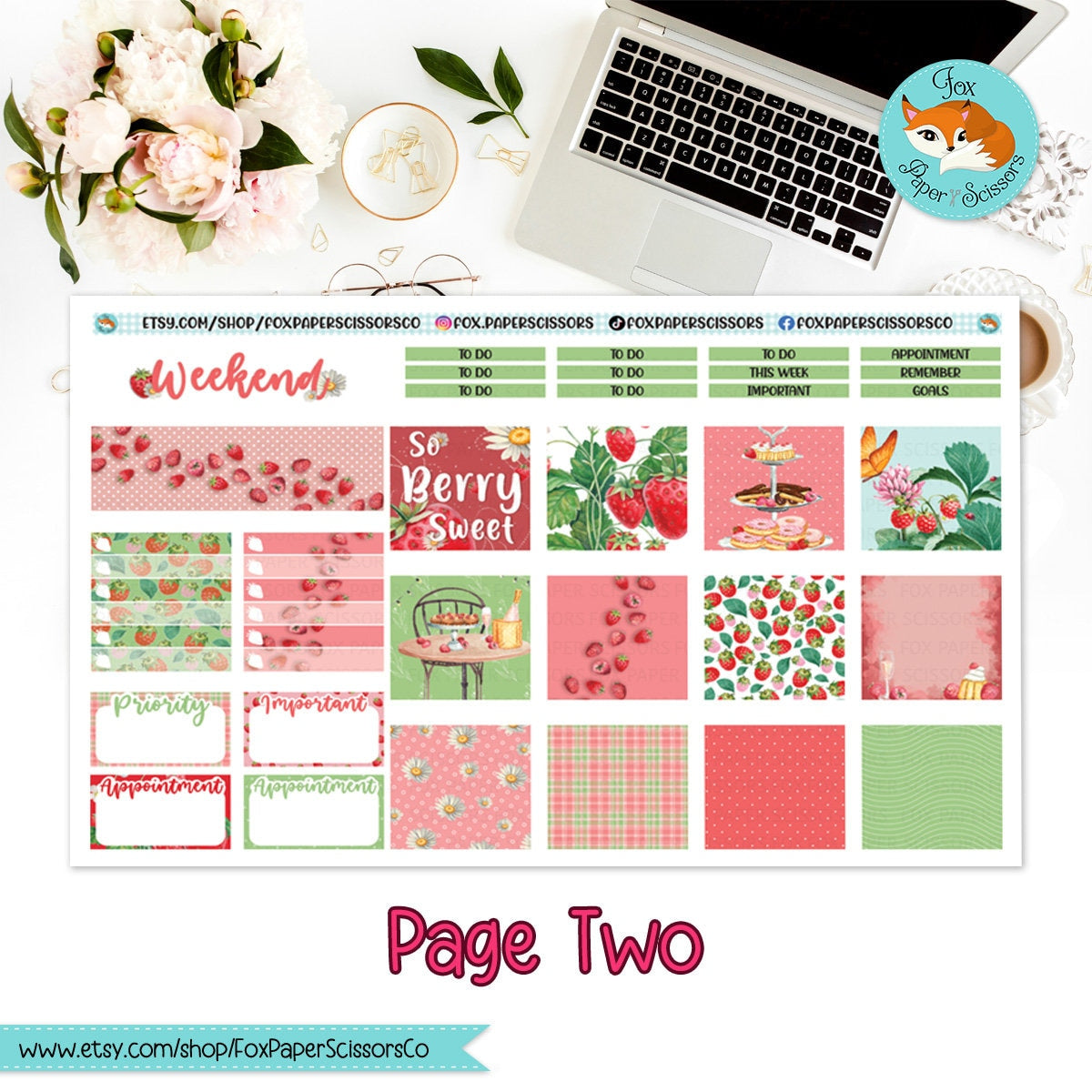 Strawberry | Hobonichi Cousin Weekly Planner Sticker Kit