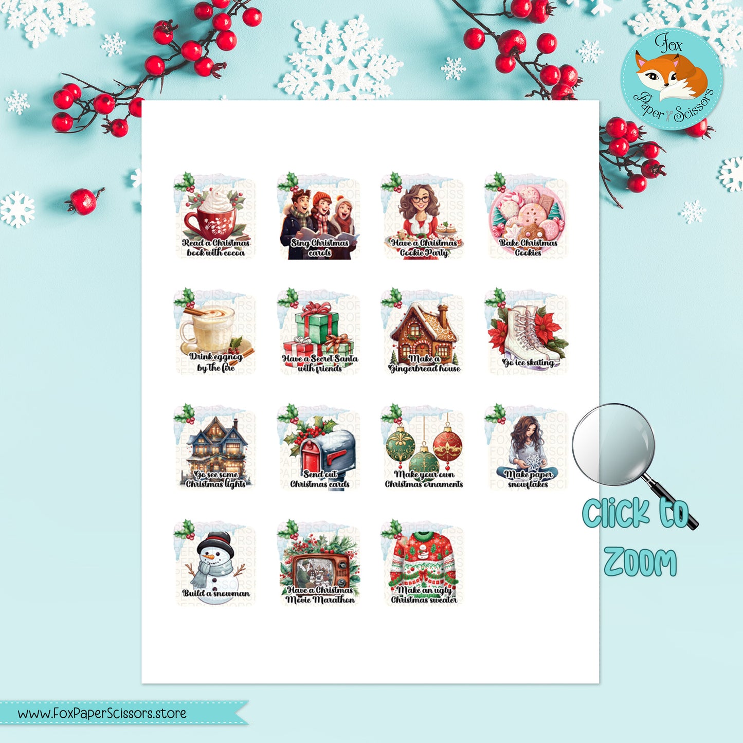 printable,bucket,list,sticker,bucket list, Christmas,holiday,winter,hobonichi,cousin, techo, printable sticker,hobo,digital, printable,download,cricut,silhouette,print and cut,december,november,january, cute,colorful,kawaii,chibi,feminine,women